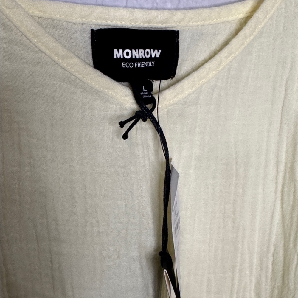 Monrow Organic Cotton Gauze Sleeveless Easy Dress in Lemon Size Large - Picture 4 of 8